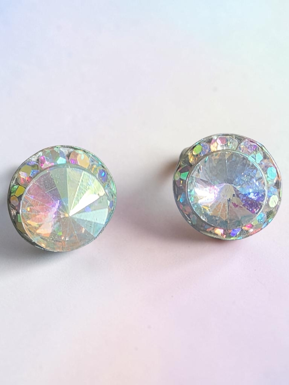 New Iridescent AB Crystal Round Stud Earrings Glitter Border